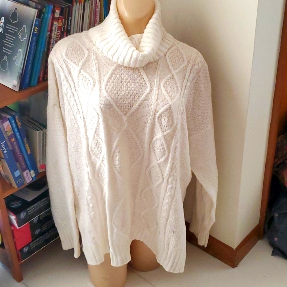 Womens Side Slit Cowl Neck Sweater, Cream, XL